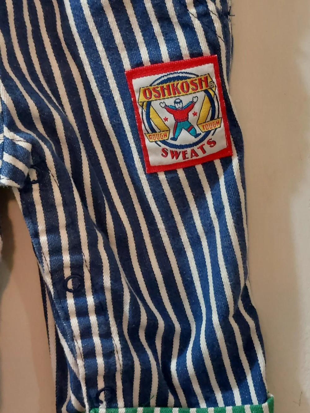 Vintage OshKosh B'gosh Made In USA Blue Stripe Kids Overalls Size 6-9 Months